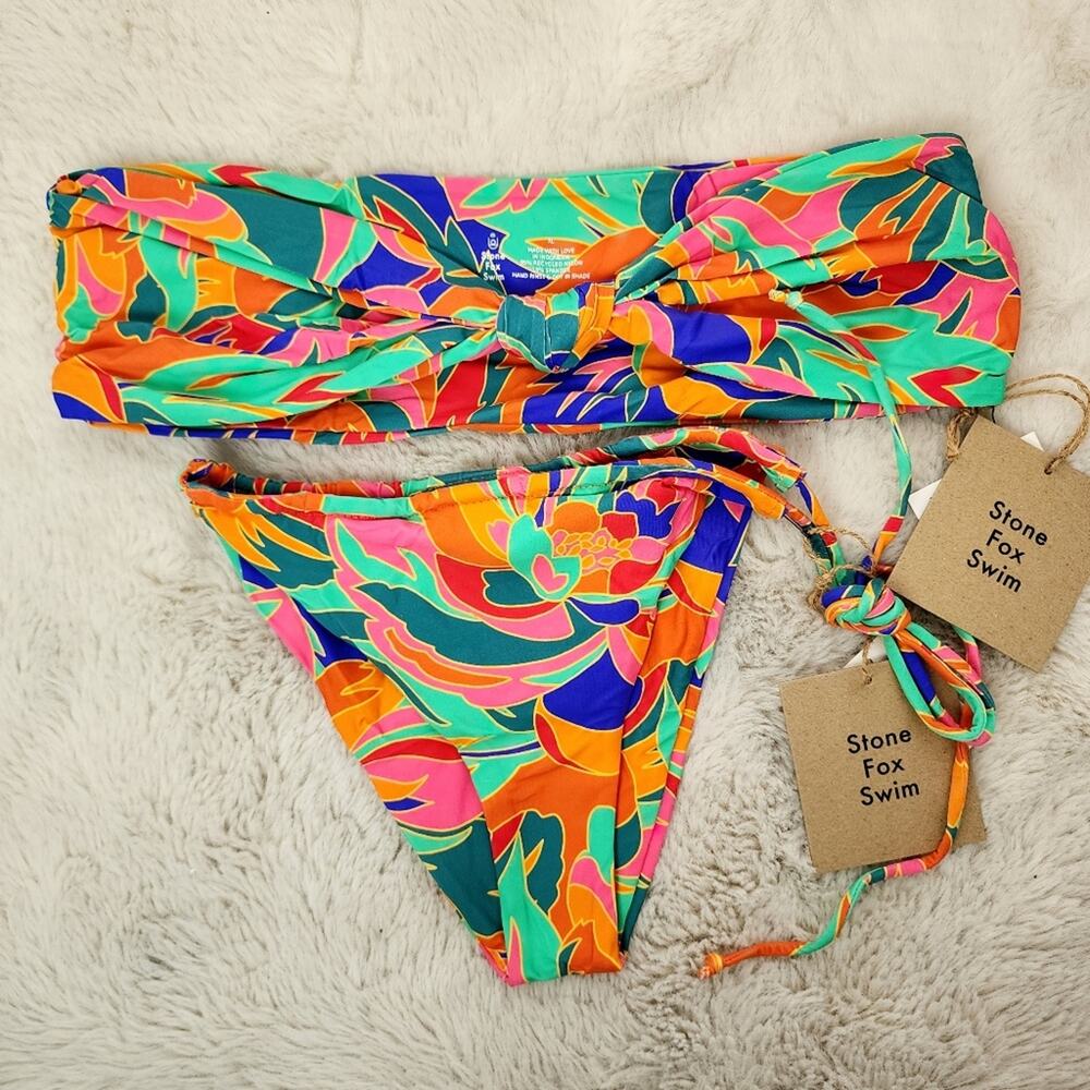 NWT Stone Fox Swim Bikini Set XL Lele Top River Bottom Stained Glass Revolve